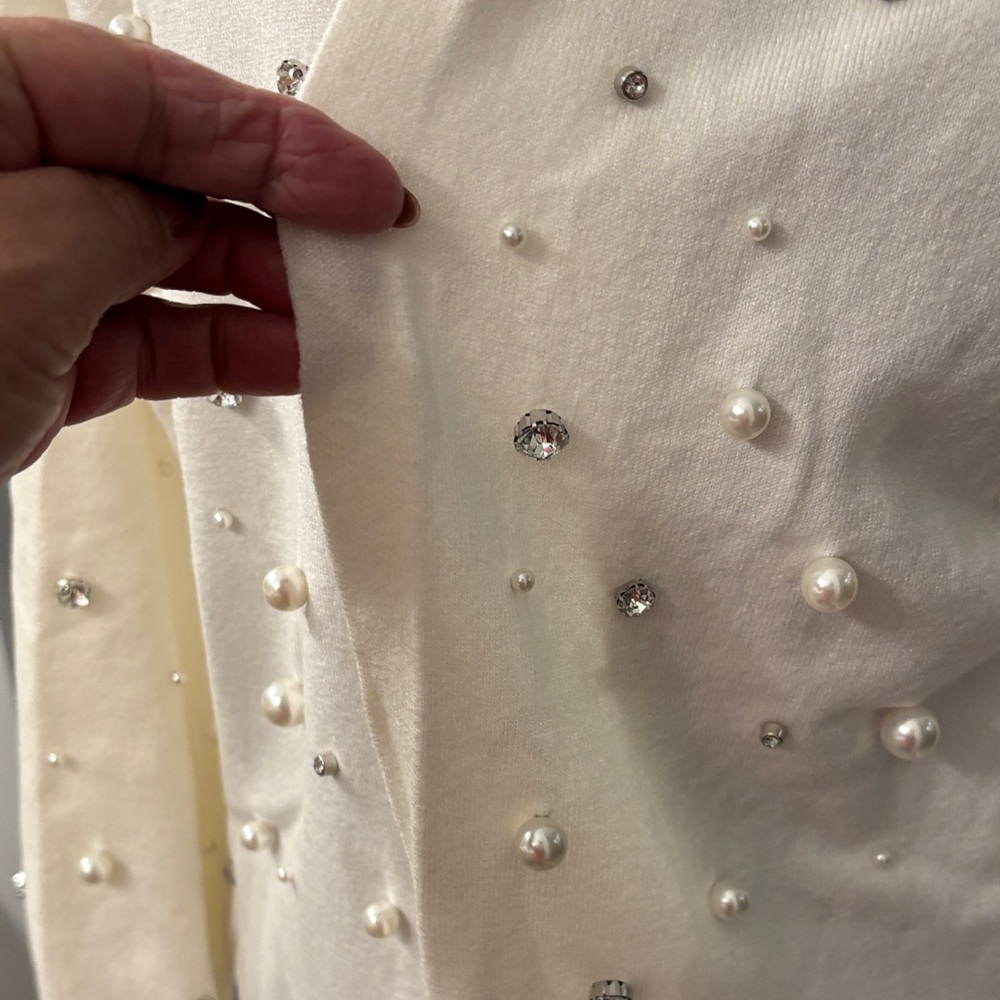 Chico's Cream Cardigan with Pearl Accents - Picture 5 of 6